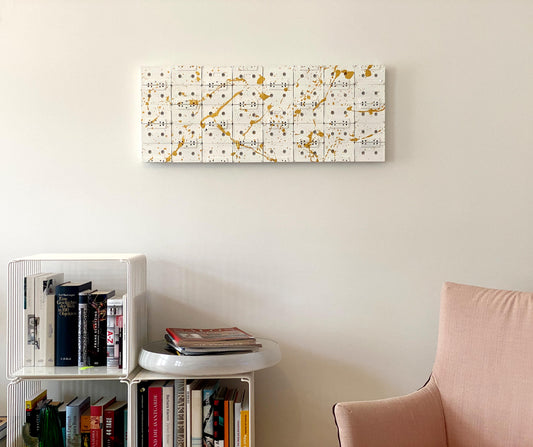 vintage tapes 30x80 canvas - gold acrylic